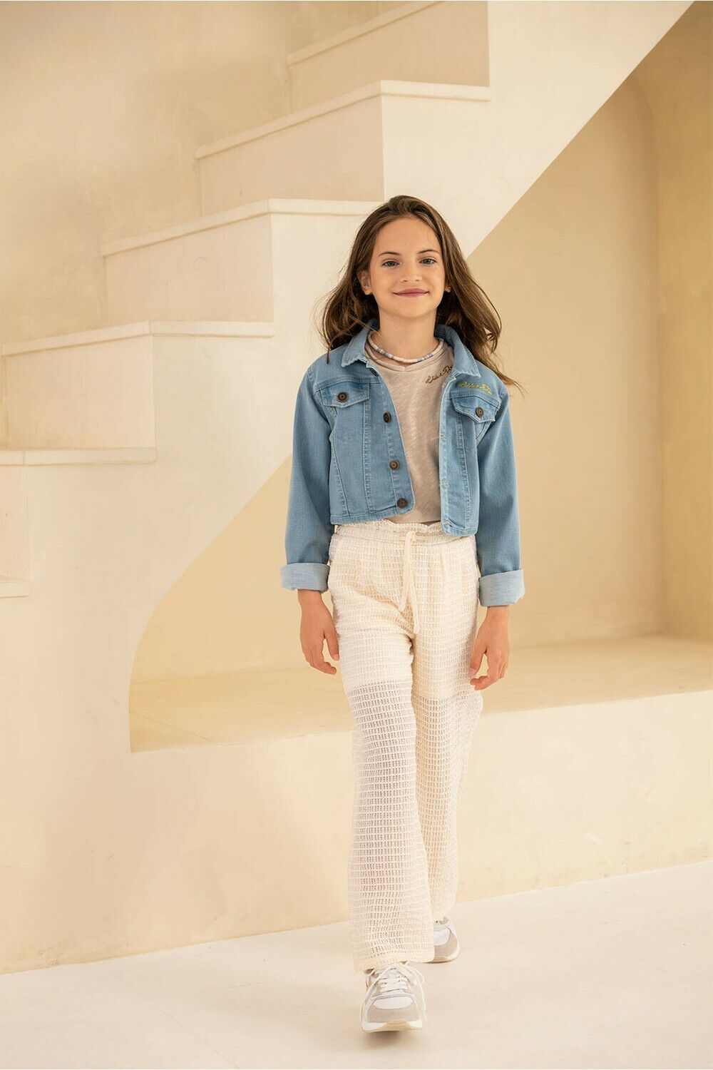 Ros&eacute;goldene LIKE FLO T-shirt METALLIC JERSEY RUFFLE RIB TEE - large