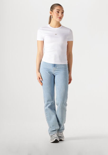 Weiße CALVIN KLEIN T-shirt WOVEN LABEL RIB FITTED TEE - large