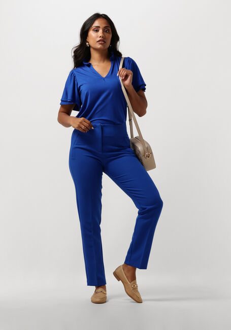 Blaue JANSEN AMSTERDAM Top TC136 TOP SHORT RUFFLED SLEEVE V-NECK - large