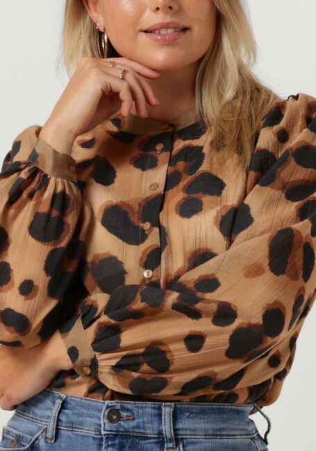 Camelfarbene BY-BAR Blusen RIKKI LS CHEETA BLOUSE - large