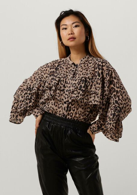 Braune ALIX THE LABEL Blusen LADIES WOVEN ANIMAL RUFFLE BLOUSE - large