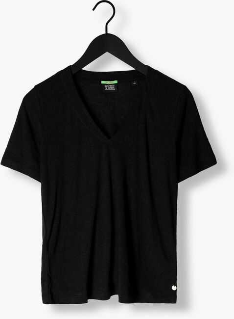 Schwarze SCOTCH & SODA T-shirt SOFT V-NECK LINEN T-SHIRT - large