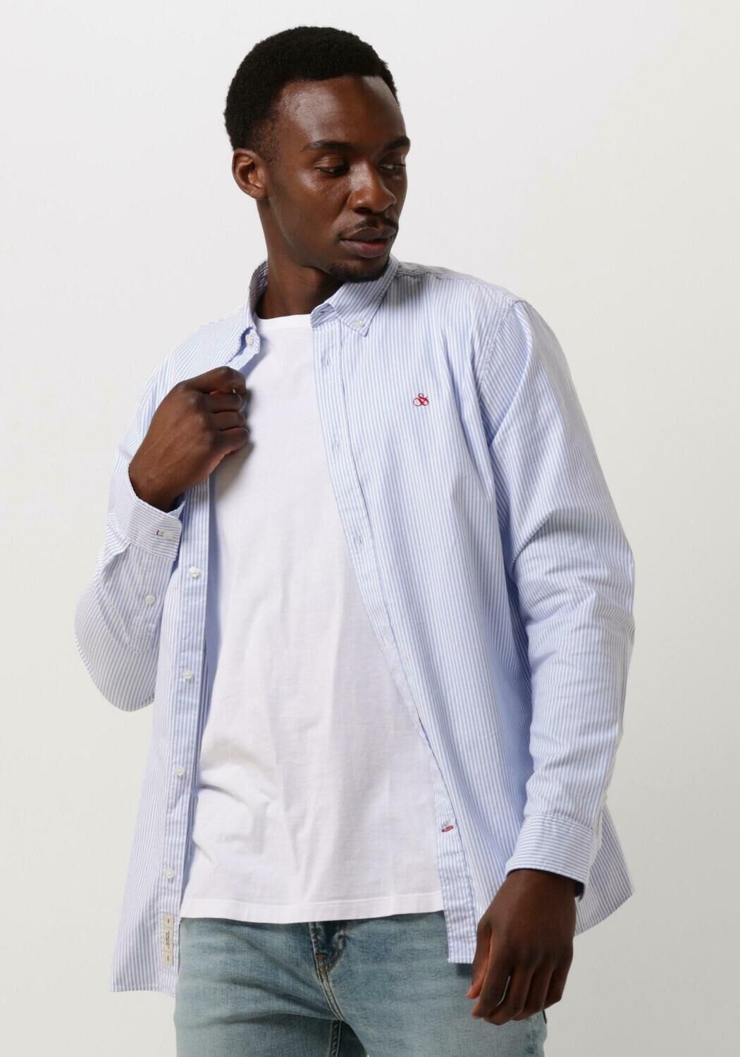 Blaue SCOTCH SODA Casual Oberhemd ESSENTIAL OXFORD STRIPE SHIRT Omoda