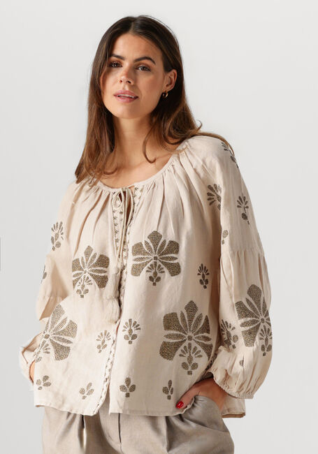 Beige SUMMUM Blusen LONGSLEEVE TOP LINEN HEAVY EMBROIDERY - large