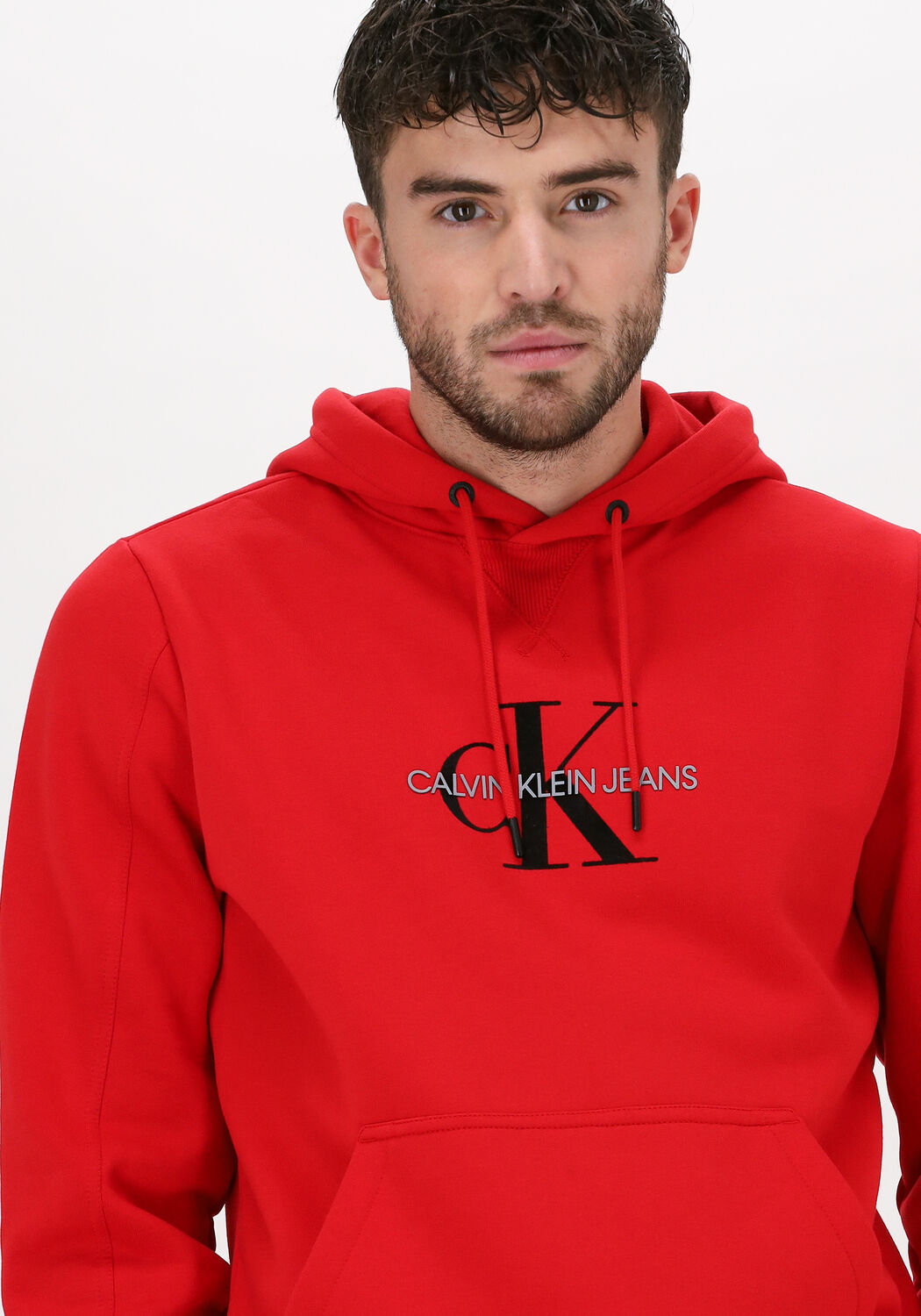 rote calvin klein sweatshirt archival monogram flock hoodie