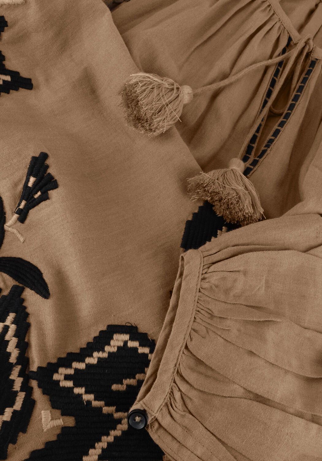 Braune SUMMUM Midikleid DRESS LINNEN HEAVY EMBROIDERY - large