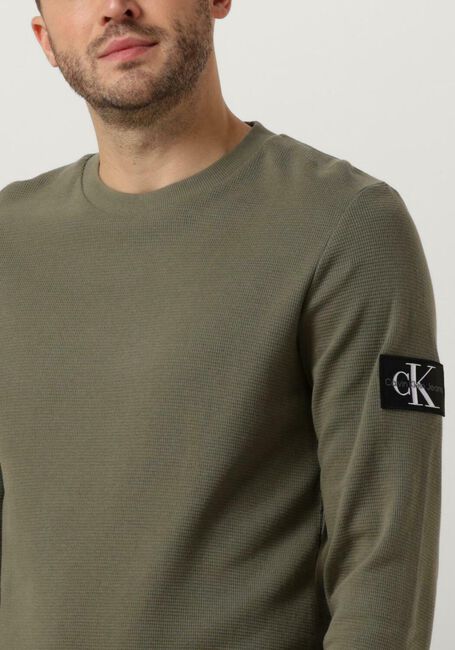 Olive CALVIN KLEIN Pullover BADGE WAFFLE LS TEE - large