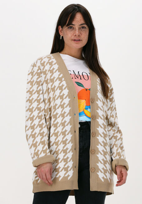 Camelfarbene RIANNE MEIJER x NA-KD Strickjacke HOUNDSTOOTH LONG CARDIGAN - large
