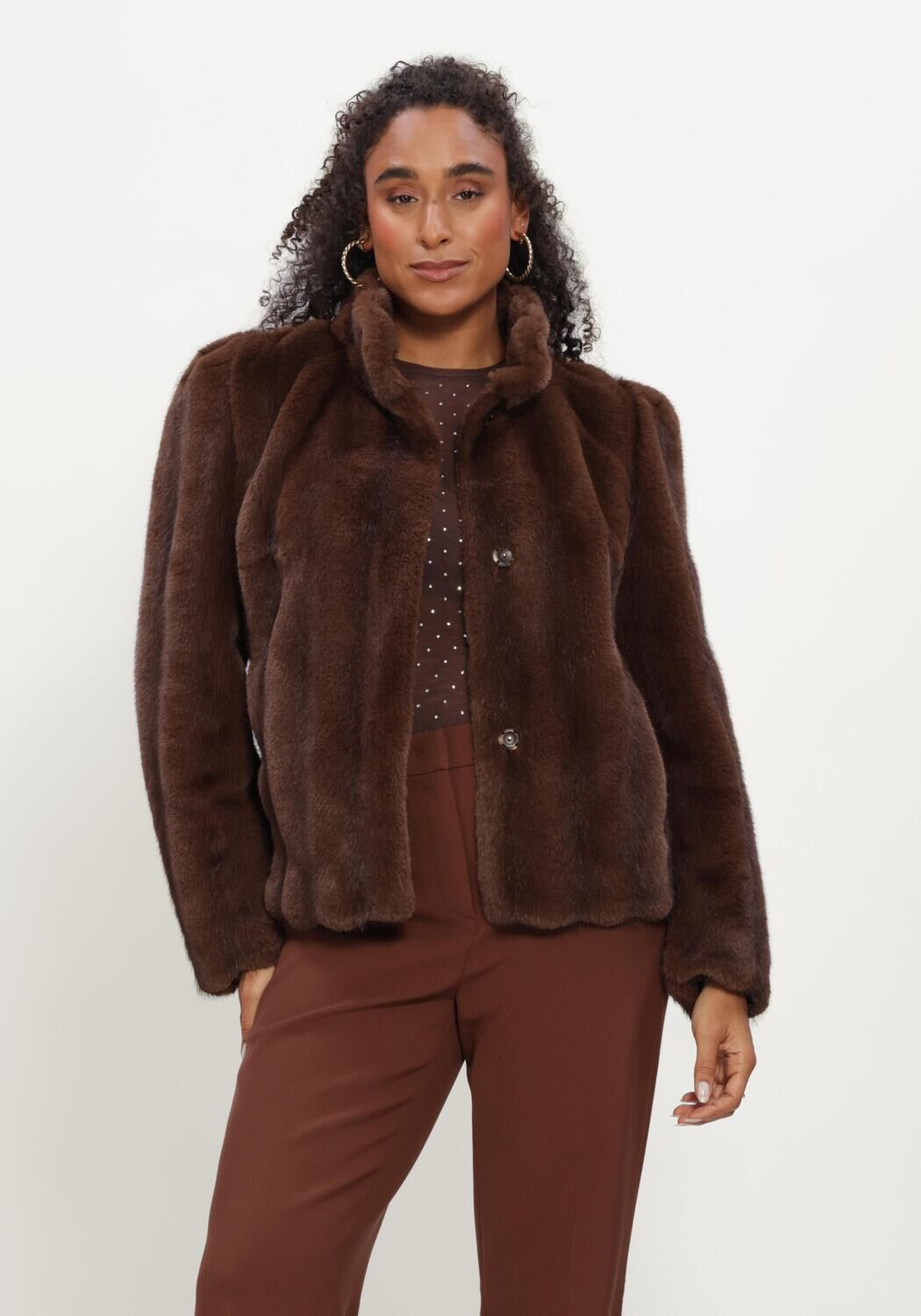 Braune STUDIO AR Fake-Fur-Jack SOLINE FAUX MINK STRIPE - large