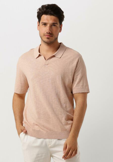 Orangene SELECTED HOMME Polo-Shirt SLHBERG LINEN SS KNIT OPEN POLO - large