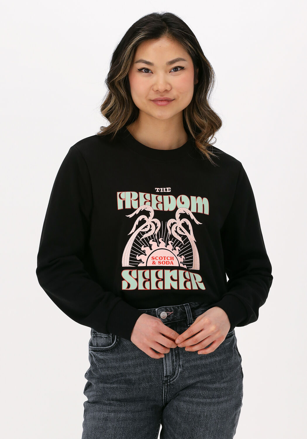 Schwarze SCOTCH SODA Sweatshirt REGULAR FIT SWEAT WITH ARTWORK Omoda
