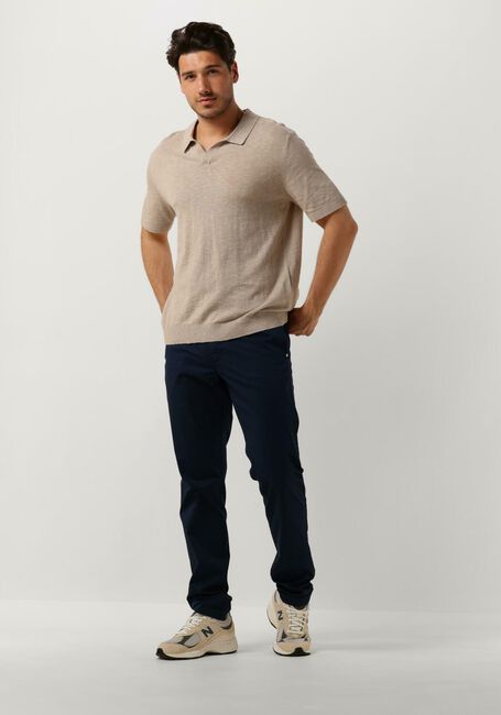 Beige SELECTED MEN Polo-Shirt SLHBERG LINEN SS KNIT OPEN POLO - large