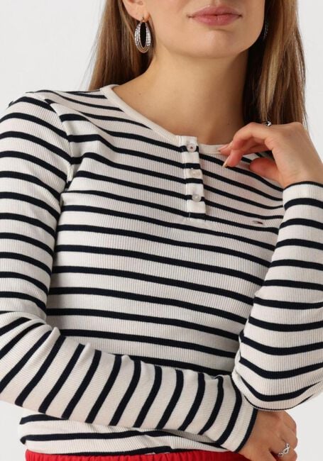 Blaue TOMMY JEANS Tops & T-shirts TJW SLIM BUTTON RIB C-NECK LS EXT - large