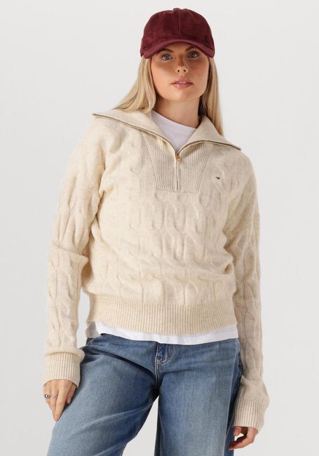Creme TOMMY HILFIGER Pullover SOFT WOOL CABLE 1/2 ZIP LS SWT - large