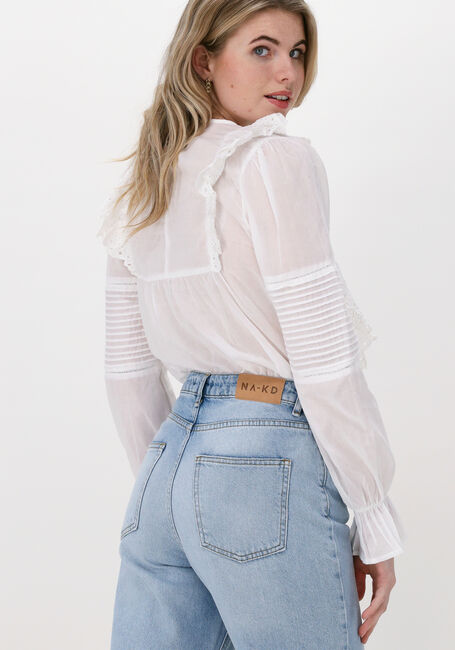 Weiße NA-KD Blusen LONG SLEEVE FRILL COTTON BLOUSE - large