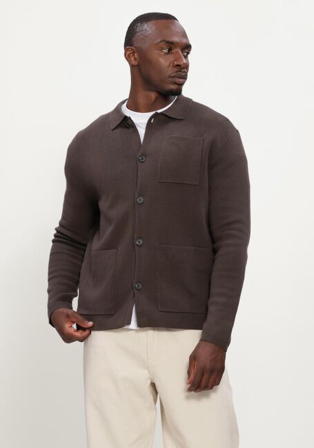 Braune SELECTED MEN Strickjacke SLMMIKE LIGHT POLO CARDIGAN - large