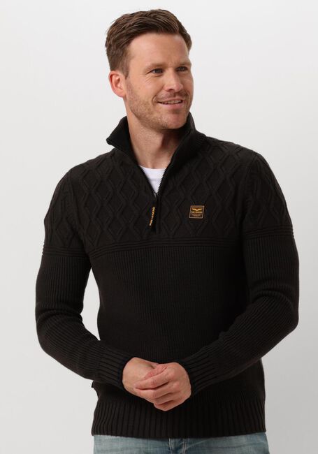 Schwarze PME LEGEND Pullover & Cardigans HALF ZIP COLLAR COTTON MIX YARN - large