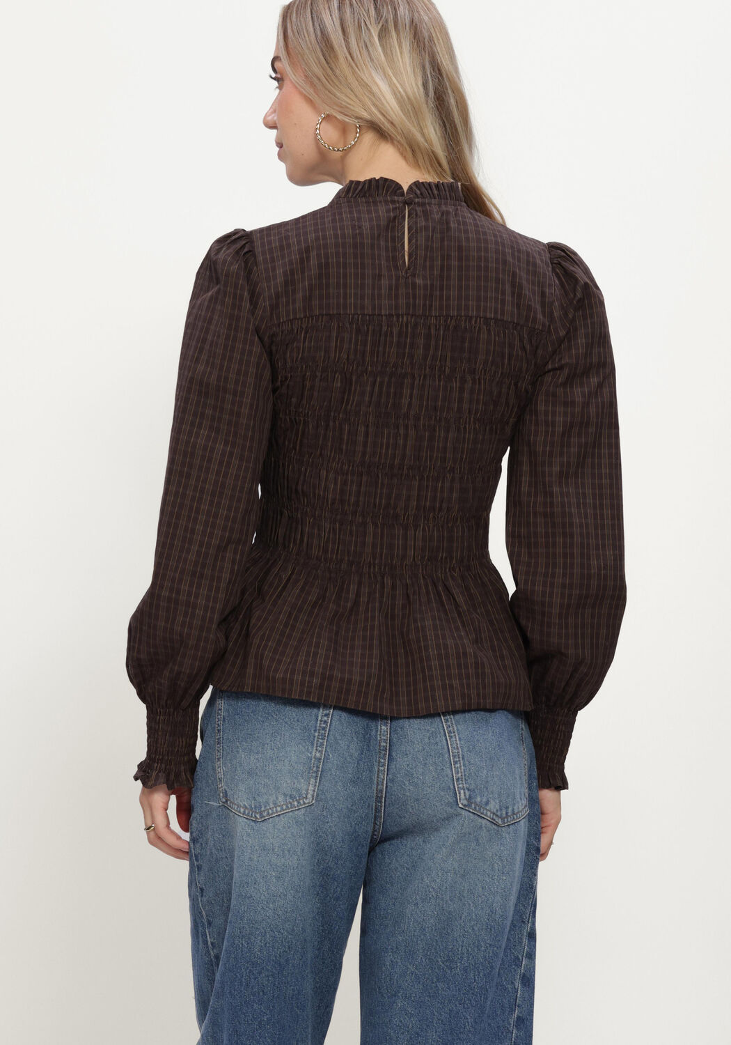 Braune NEO NOIR Blusen POSSA BIG CHECK BLOUSE - large
