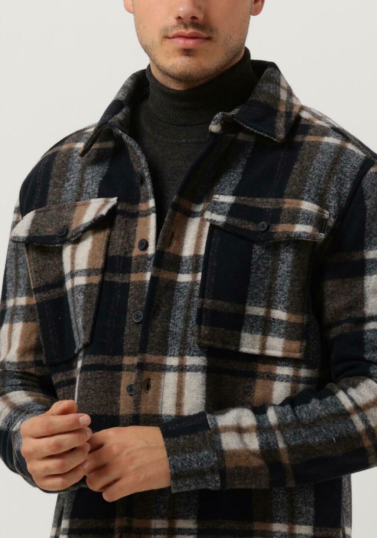 dunkelblau purewhite overshirt check wool look shirt BJ8238
