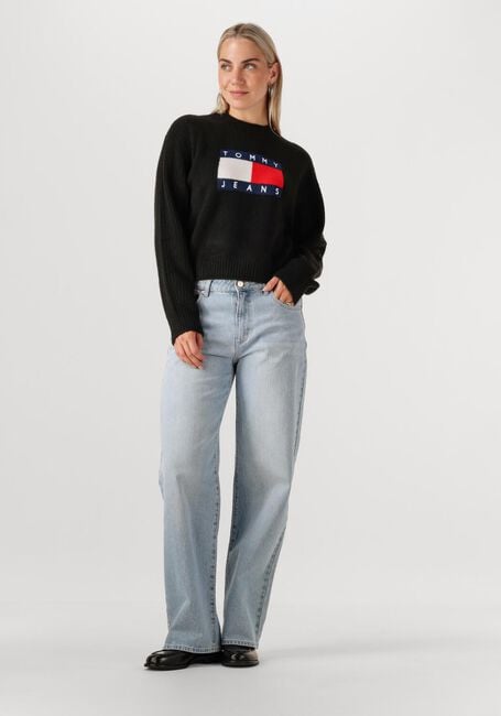Schwarze TOMMY JEANS Sweatshirt TJW MELANGE FLAG SWEATER RIB EXT - large