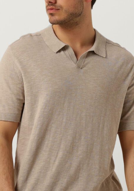 Beige SELECTED HOMME Polo-Shirt SLHBERG LINEN SS KNIT OPEN POLO - large