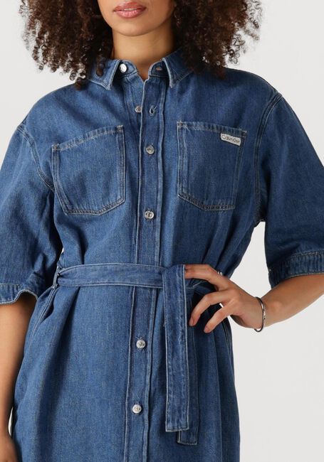 Blaue CALVIN KLEIN Minikleid LINEN BOXY BELTED SHIRT DRESS - large