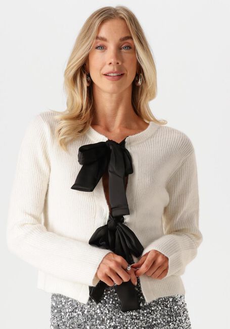Weiße OBJECT Strickjacke OBJPARVI SATEEN BOW KNIT CARDIGAN - large