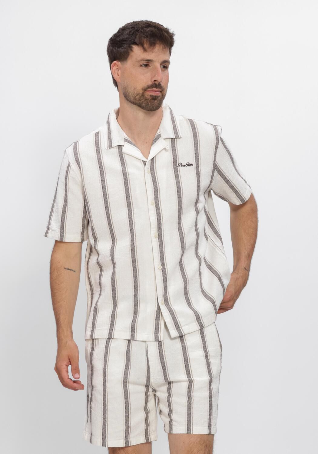 Mehrfarbige/Bunte PURE PATH Casual-Oberhemd STRIPED SHORTSLEEVED SHIRT - large