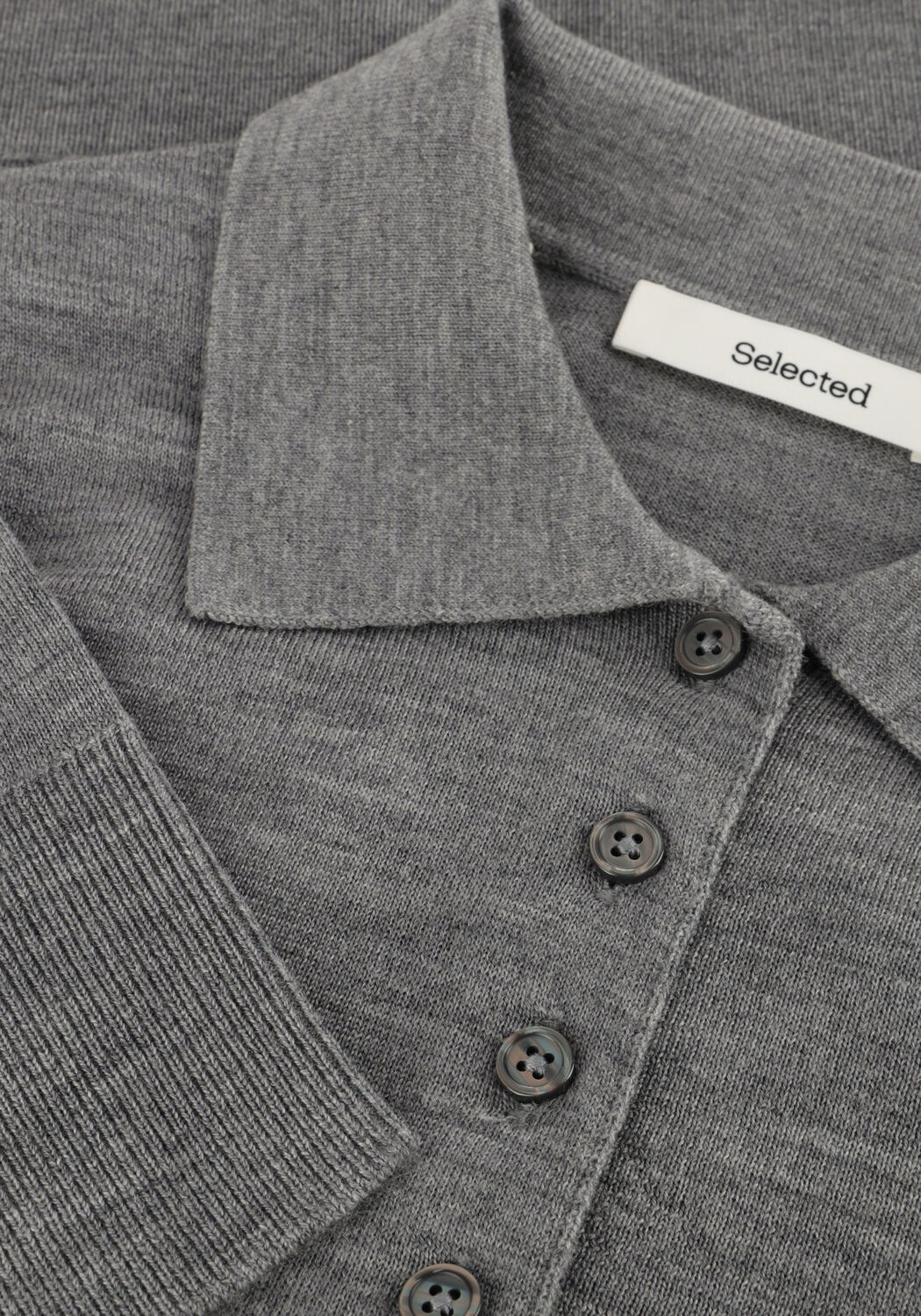 Graue SELECTED WOMEN Polo-Shirt SLFTHEA LS KNIT MERINO COLLAR NECK - large