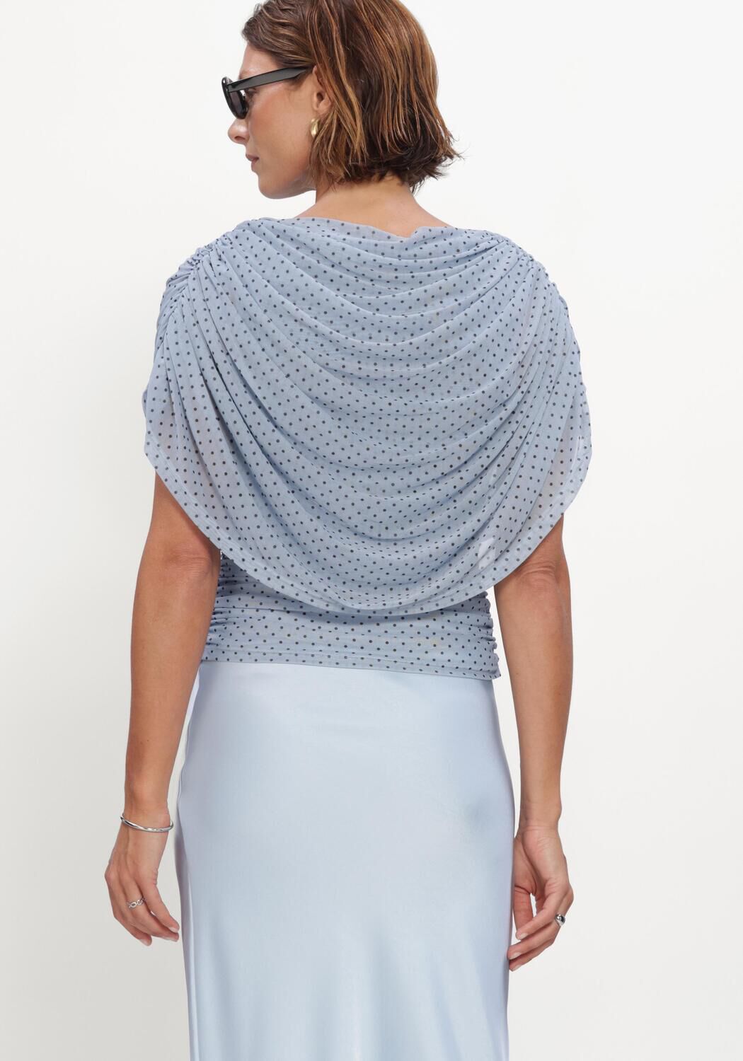 Hellblau NEO NOIR Blusen COTTUNA DOT DRAPY MESH TOP - large