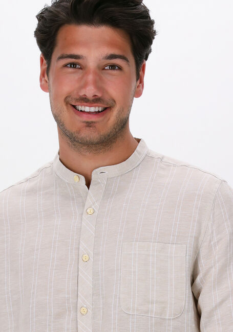 Sand DSTREZZED Casual-Oberhemd POLO SHIRT WITH MAO COLLAR LINEN STRIPE - large