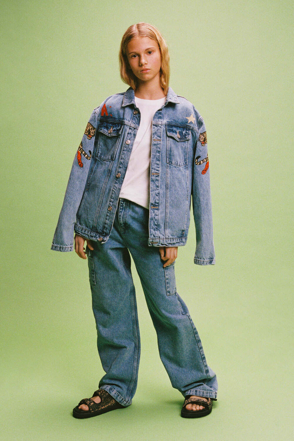 Blaue ALIX MINI Wide jeans WOVEN DENIM CARGO PANTS - large