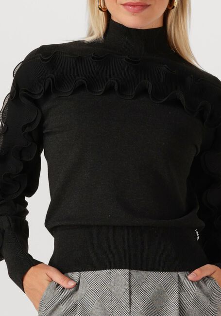 Schwarze JANSEN AMSTERDAM Pullover BARBARA TRUI FN 155 LONG SLEEVE PLISSE RUFFLES - large