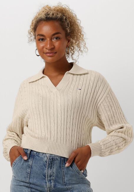 Beige TOMMY JEANS Pullover TJW CABLE RUGBY SWEATER - large