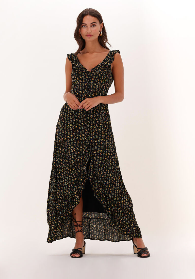 schwarze colourful rebel maxikleid esme small flower sleeveless button down dress