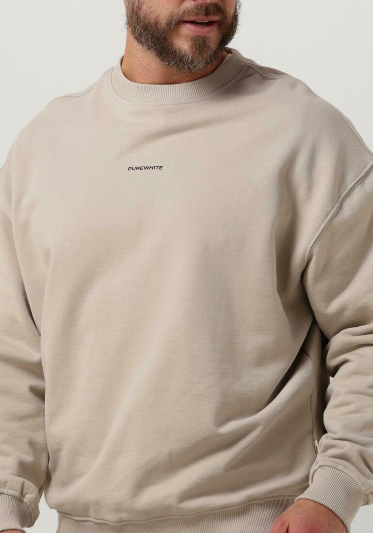 sand purewhite pullover crewneck with small logo on chest and big back print IV10657