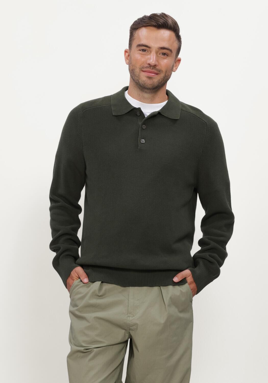 Dunkelgr&uuml;n JC RAGS Pullover POLO LONG SLEEVE EWALD - large