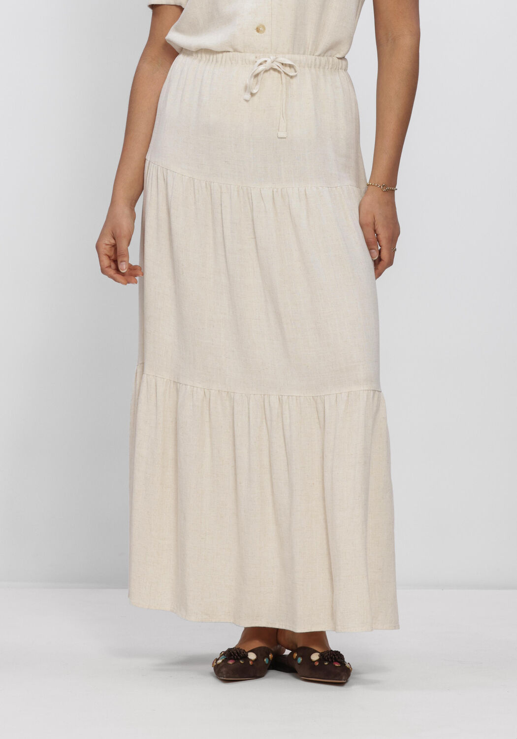 Beige OBJECT Maxirock OBJSANNE MW LONG LAYER SKIRT - large