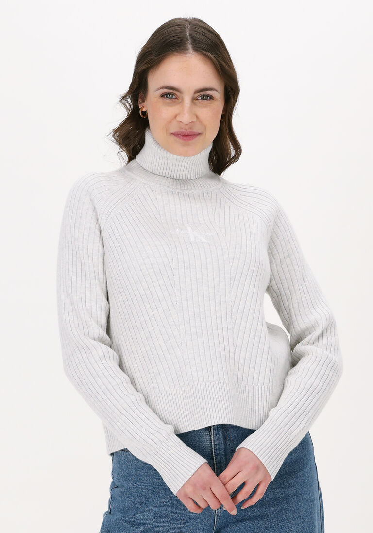 hellgrau calvin klein rollkragenpullover monogram embroidery roll neck