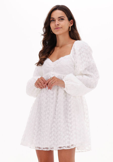 Weiße NA-KD Minikleid PUFFY SLEEVE GATHERED MINI DRESS - large