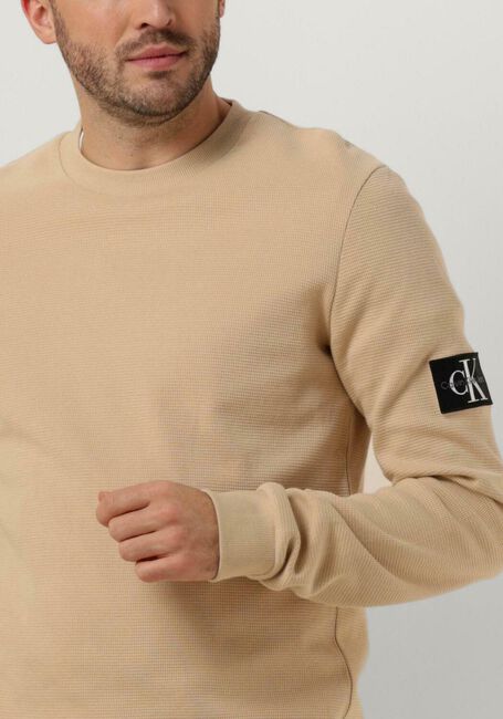 Sand CALVIN KLEIN Pullover BADGE WAFFLE LS TEE - large