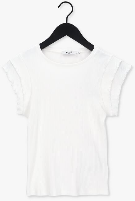 Weiße NA-KD Top FRILL RIBBED JERSEY TOP - large