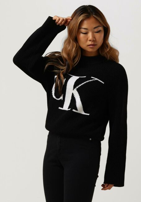 Schwarze CALVIN KLEIN Pullover BLOWN UP CK HIGH NECK SWEATER - large