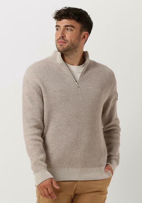Beige CALVIN KLEIN Pullover BADGE PLATED HALF ZIP SWEATER - large