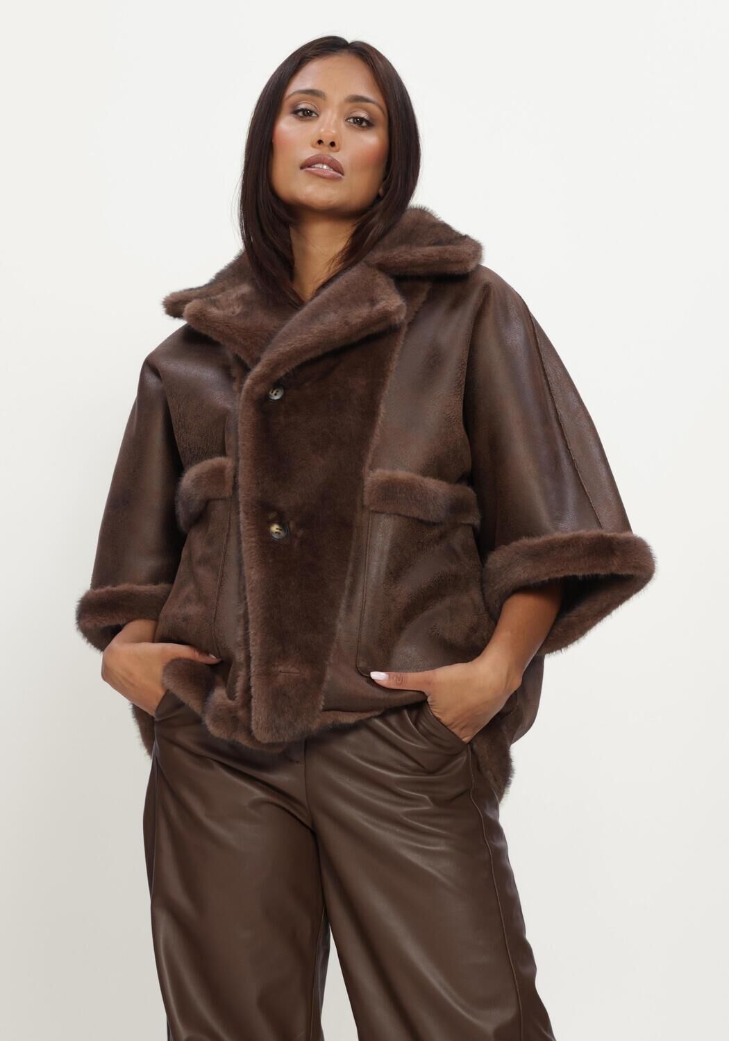 Braune STUDIO AR Fake-Fur-Jack CLARA FAUX MINK - large