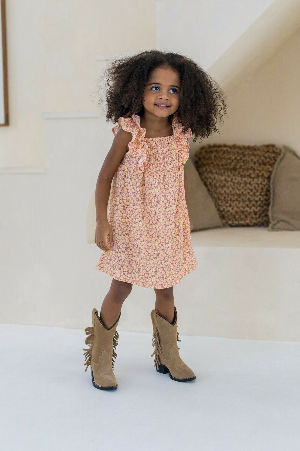 Orangene LIKE FLO Kleider FANCY FLOWER CREPE SMOCK DRESS - large