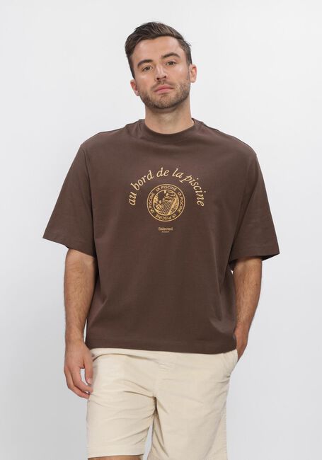 Braune SELECTED MEN T-shirt LHBOXYNORMAN GRAPHIC SS O-NECK TEE - large