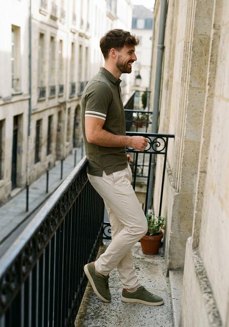 Khaki GENTILUOMO Polo-Shirt POLO 3 BUTTON SS J2006-219 - large