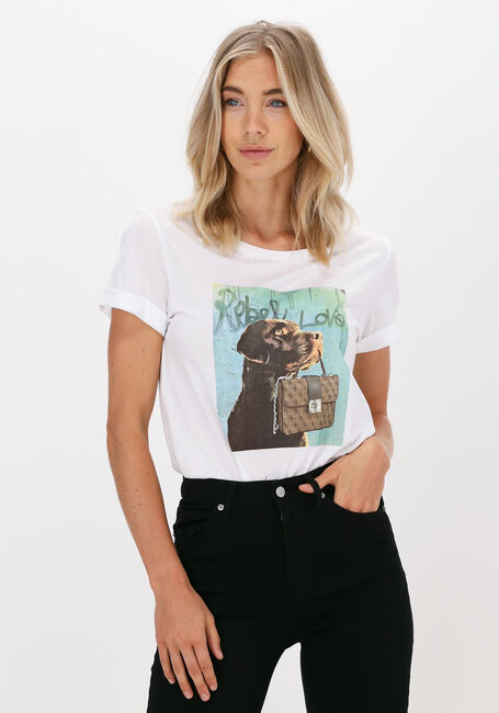 Wei&szlig;e GUESS T-shirt SS DOG AND PURSE ROLL SLV TEE - large