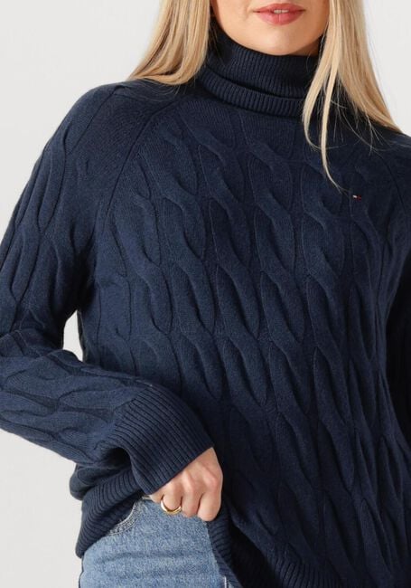 Dunkelblau TOMMY HILFIGER Rollkragenpullover SOFT WOOL CABLE ROLL-NK LS SWT - large